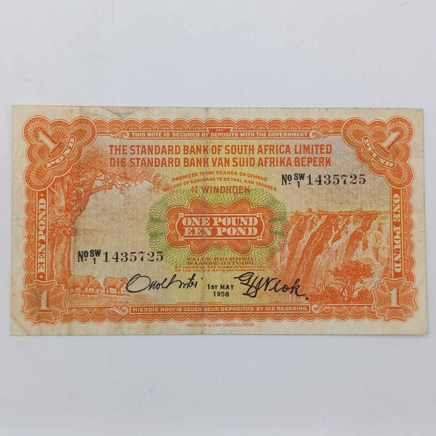 South West African Standard Bank One Pound banknote - 1 May 1958 - Vivid Colors