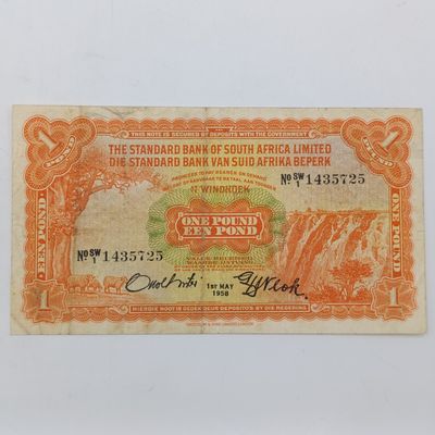 South West African Standard Bank One Pound banknote - 1 May 1958 - Vivid Colors