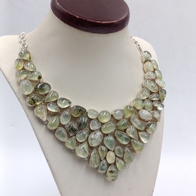 Handmade sterling silver prehnite necklace - total weight 125.5 grams