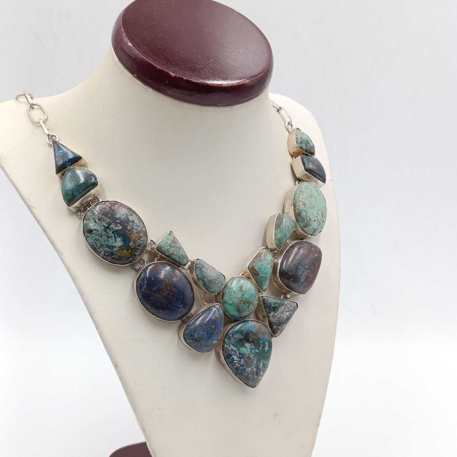 Handmade sterling silver Azurite necklace - weighs 99.5 grams