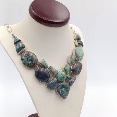Handmade sterling silver Azurite necklace - weighs 99.5 grams