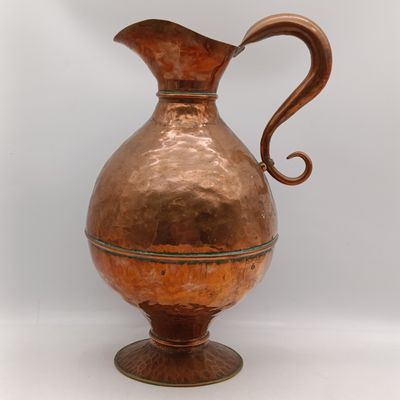Vintage French hammered copper pitcher - 36cm high