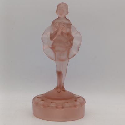 Antique Arte Deco Dancing Girl Ballerina frosted pink glass flower frog