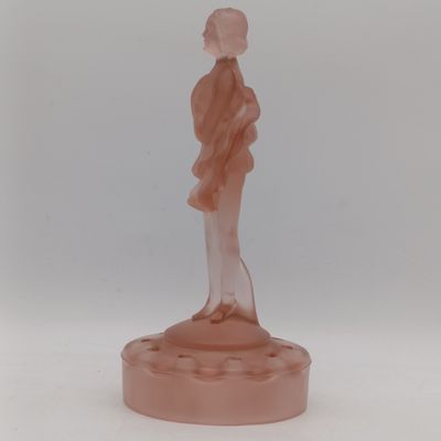 Antique Arte Deco Dancing Girl Ballerina frosted pink glass flower frog