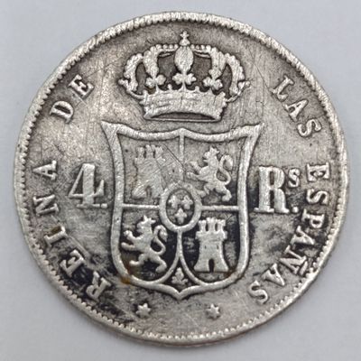 1858 Spanish silver 4 Reales coin