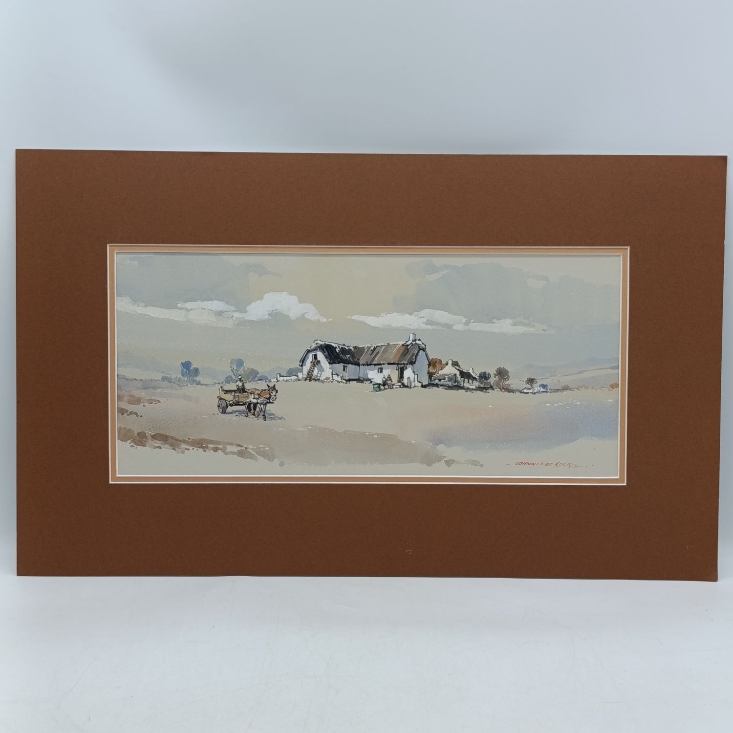 Johnnie de Kock watercolor painting of donkey cart - not framed - 38cm x 17cm