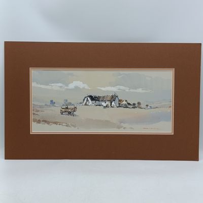 Johnnie de Kock watercolor painting of donkey cart - not framed - 38cm x 17cm