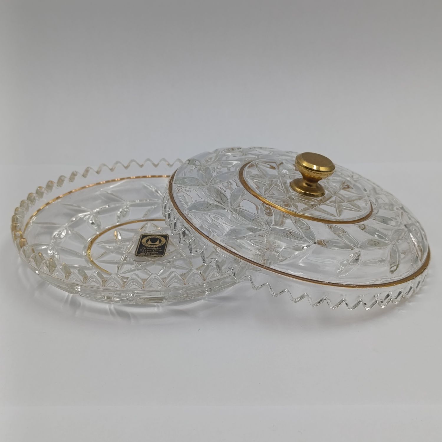 Beautiful vintage Walther crystal glass bowl with lid