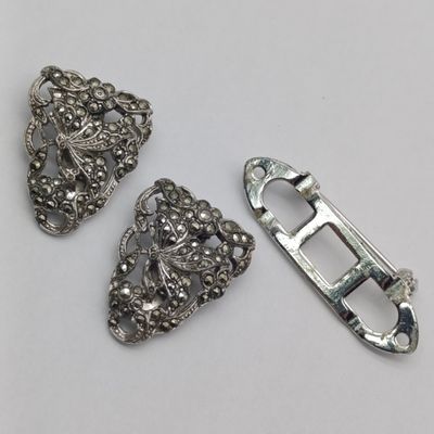 Vintage marcasite scarf clips/brooch