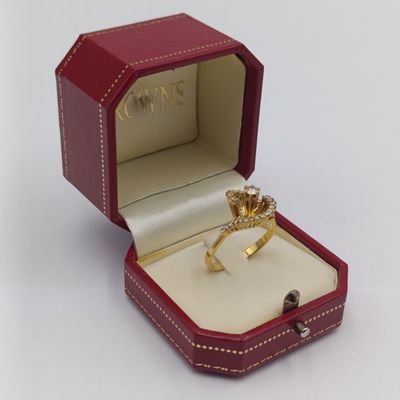 Vintage 18kt Yellow gold custom design Browns ring with 31 diamonds - in original box - size S