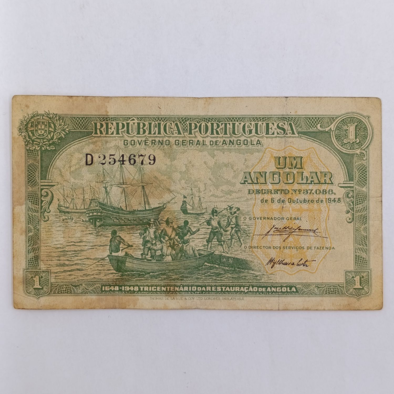 1 Angolar banknote Portuguese Angola - 6 Oct 1948