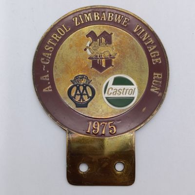 Vintage A.A Castrol Zimbabwe vintage run 1975 car badge