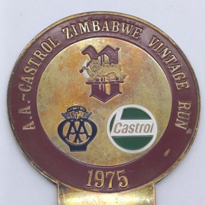 Vintage A.A Castrol Zimbabwe vintage run 1975 car badge