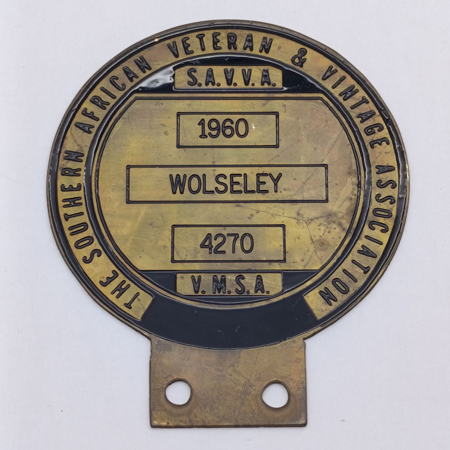 The Southern African Veteran and Vintage Association car club badge - #4270 Wolseley 1960