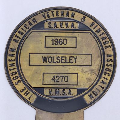 The Southern African Veteran and Vintage Association car club badge - #4270 Wolseley 1960