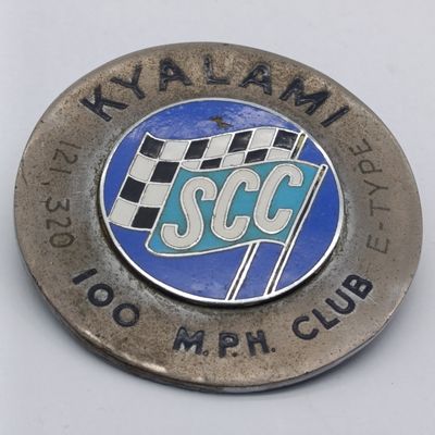 Vintage Kyalami 100 MPH Club car badge issue to E-Type 121.320mph