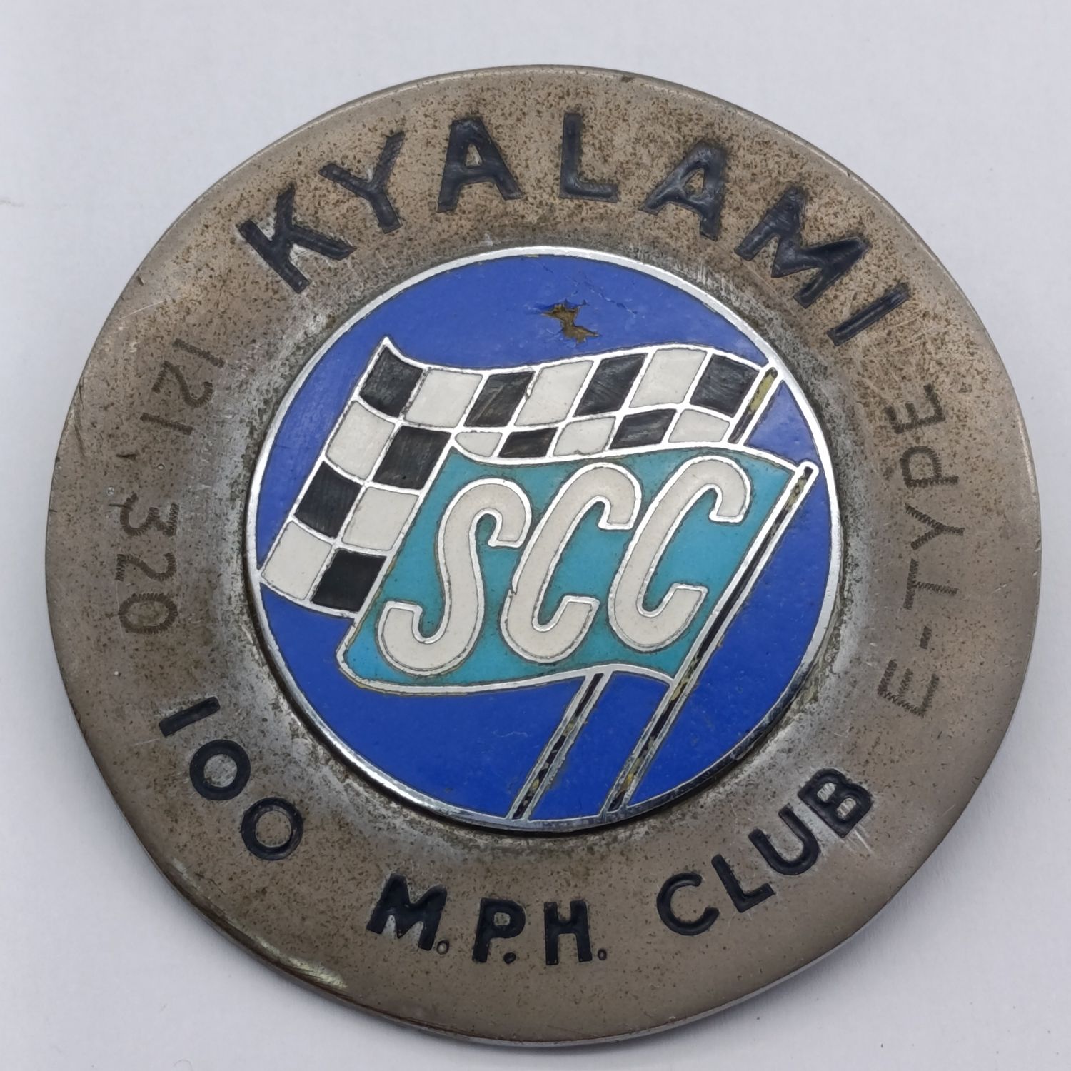 Vintage Kyalami 100 MPH Club car badge issue to E-Type 121.320mph