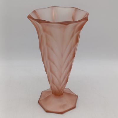 Pair of Arte Deco pink frosted glass vases - one has a small chip at the base