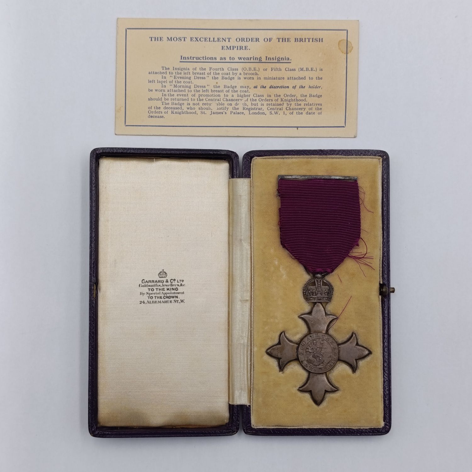 OBE Member of the British Empire silver medal in original box - civil division pre 1936