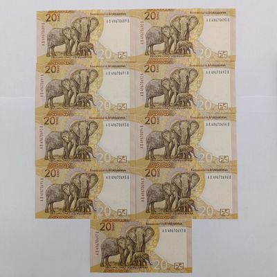 Lot of 9 lesetja Kganyago South Africa Mandela R20 banknotes - uncirculated with consecutive numbers 2023 issue