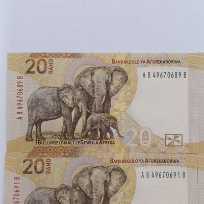 Lot of 9 lesetja Kganyago South Africa Mandela R20 banknotes - uncirculated with consecutive numbers 2023 issue