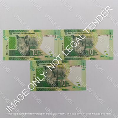 Gill Marcus Lot of 3 x R10 banknotes - South Africa with consecutive numbers - Uncirculated