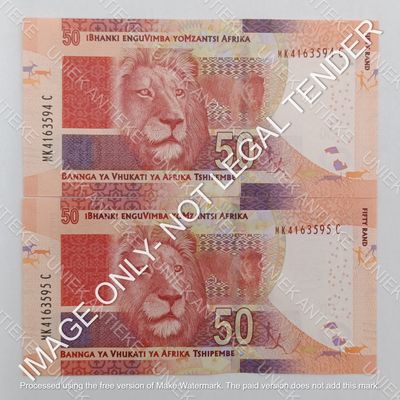 South Africa L Kganyaga Pair of R50 banknotes - uncirculated with consecutive numbers