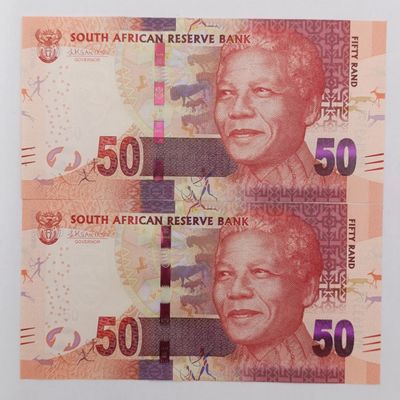 South Africa L Kganyaga Pair of R50 banknotes - uncirculated with consecutive numbers