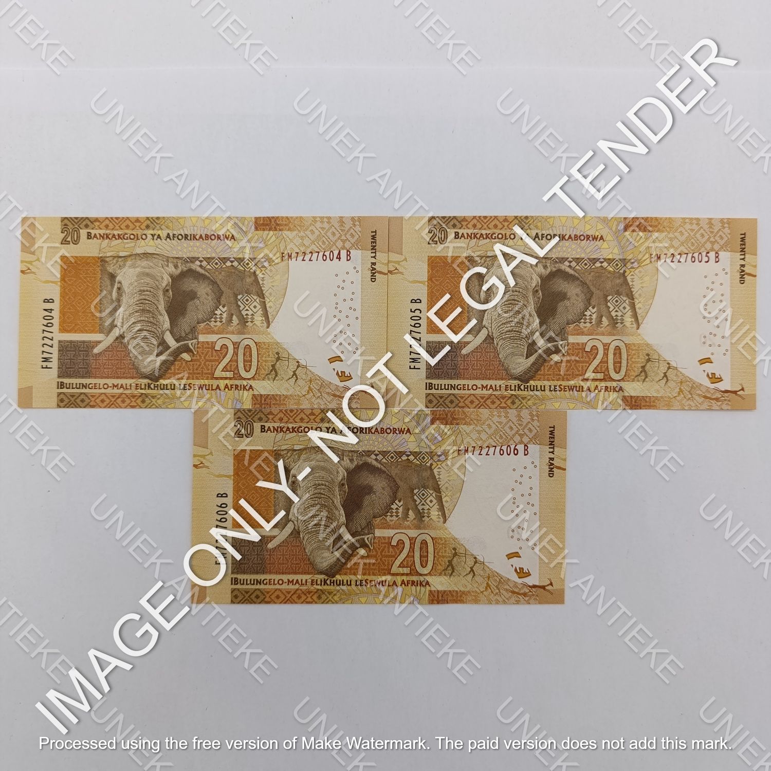 Lot of 3 Gill Marcus South Africa R20 banknotes - crips uncirculated with consecutive numbers