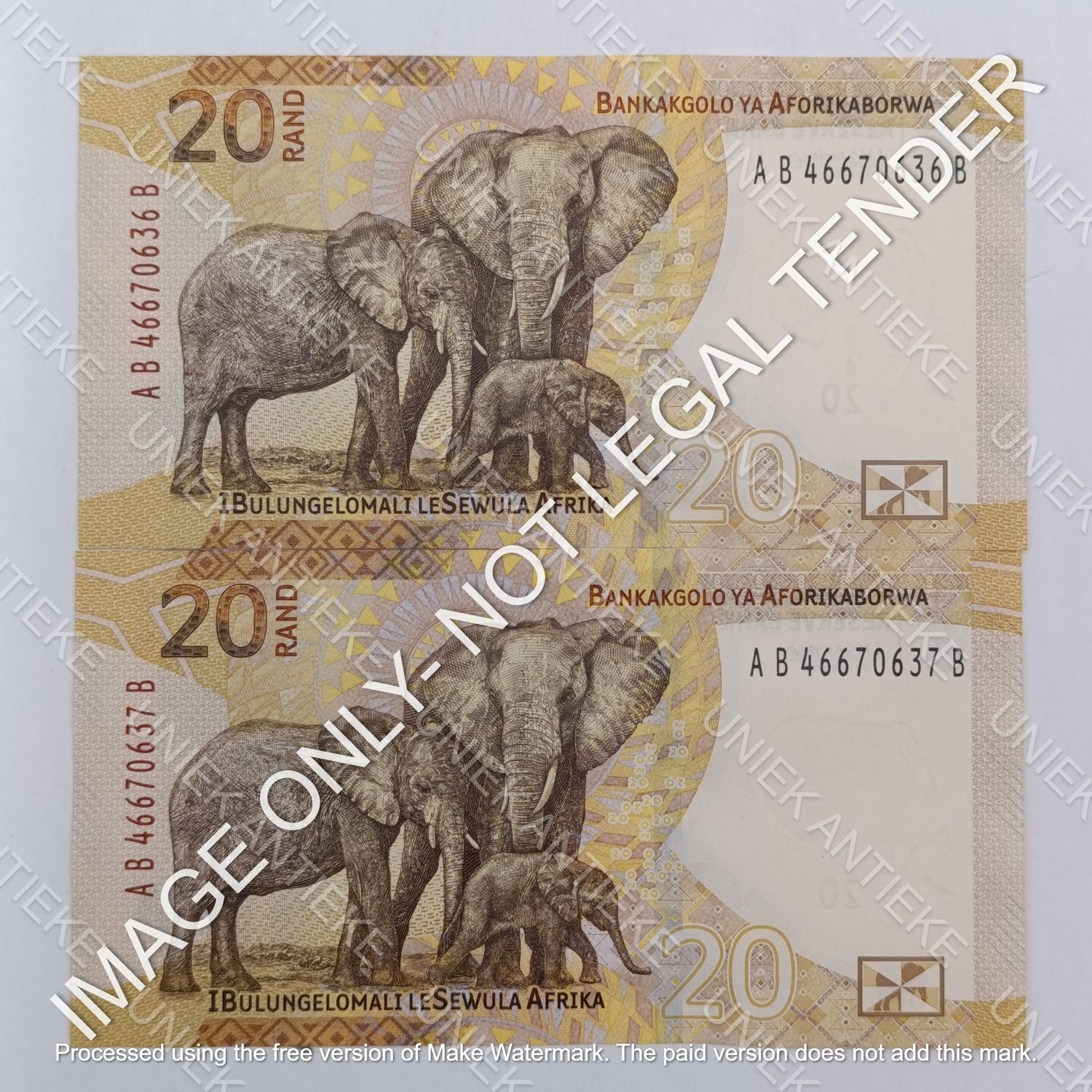 Pair of Lesetja Kganyago South Africa Mandela R20 banknotes - uncirculated with consecutive number 2023 issue