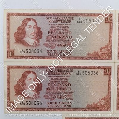 TW de Jongh 3rd issue - Lot of 5 uncirculated R1 banknotes with consecutive numbers
