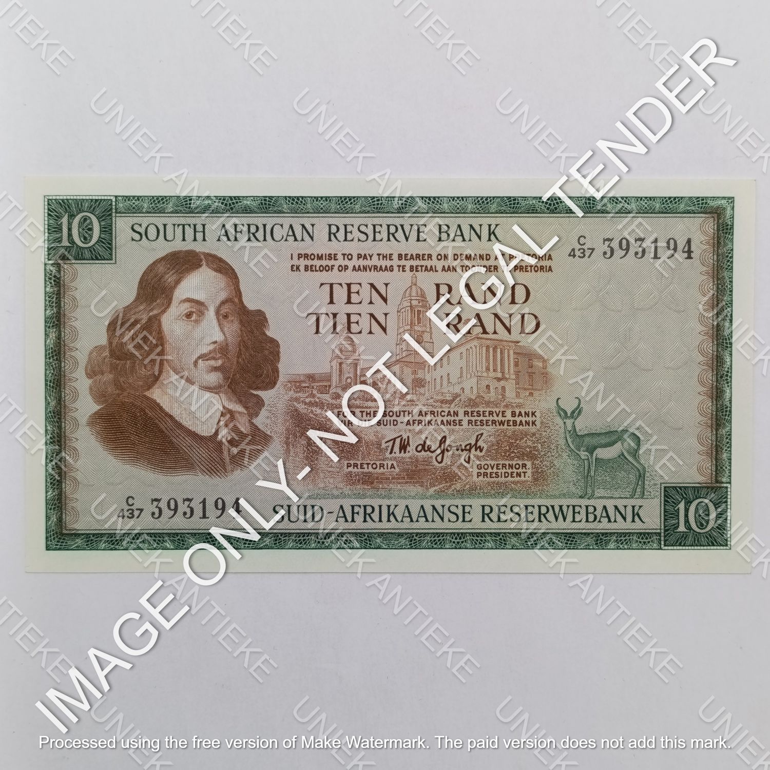 TW de Jongh South Africa R10 banknote 3rd issue - crips uncirculated