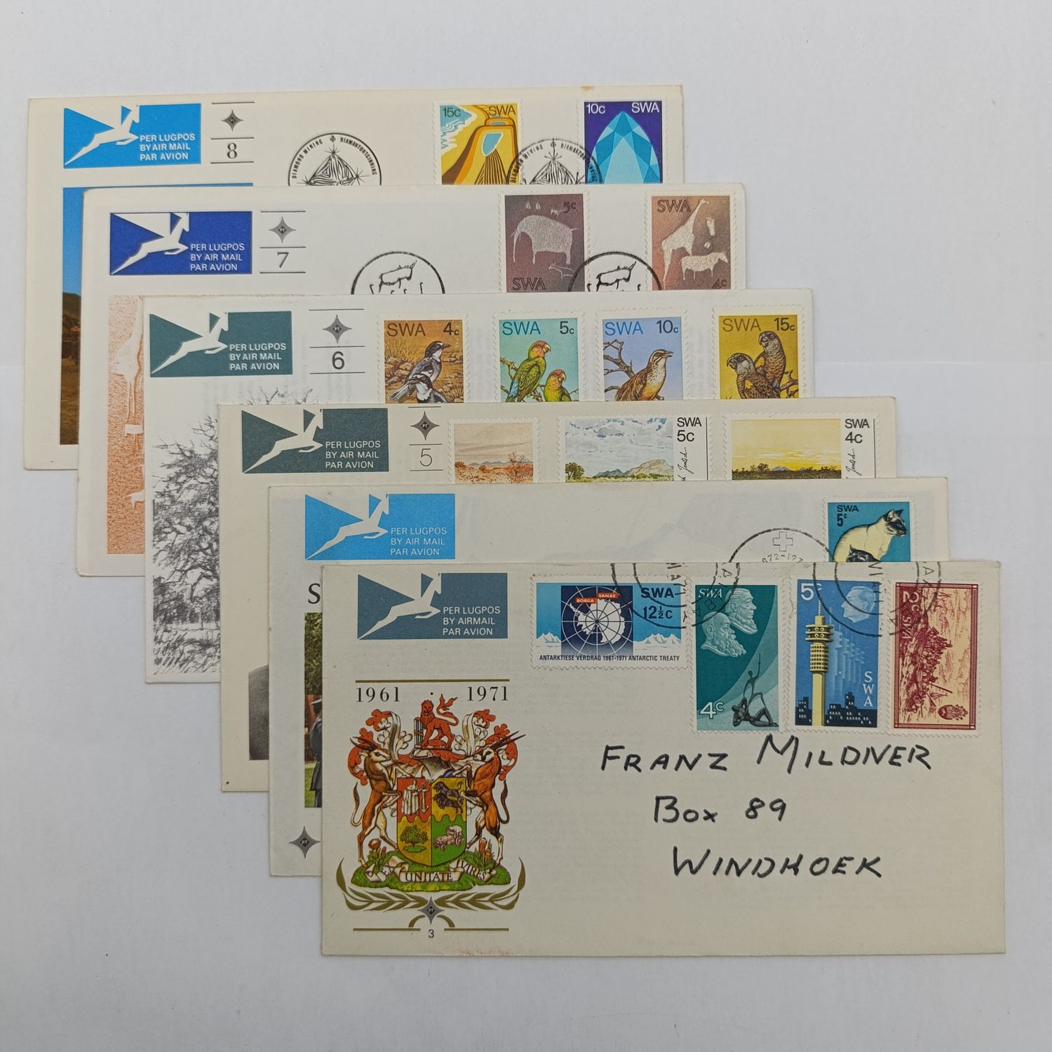 South West Africa First day covers no 3 to 8 - scarce - Lot of early covers with book value well over R1000