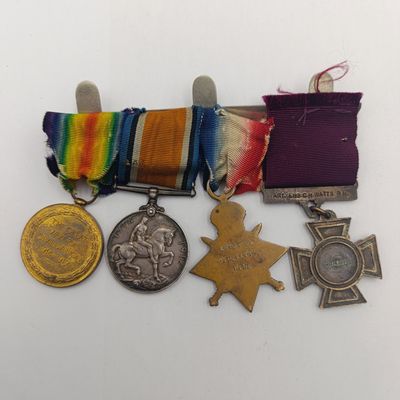 WW1 Battle of Cambrai medal group with commemorative death medal in form of replica Victoria Cross - Issued to Artificer engineer (Sapper) Priv. Charles Henry Watts RN.