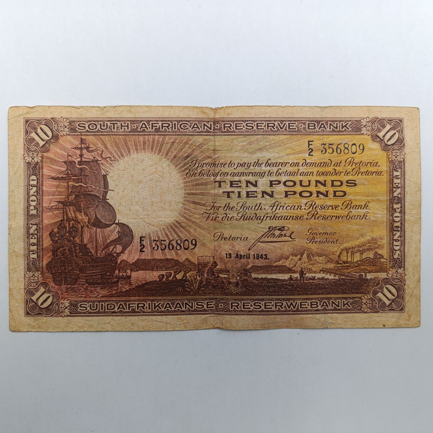 South Africa 1943 Postmus Ten Pounds banknote - rare
