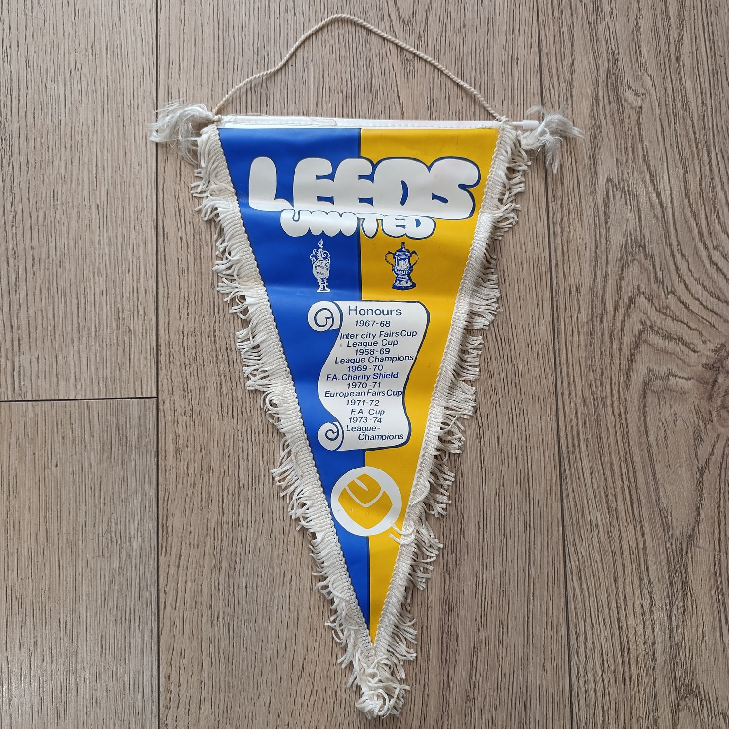 Vintage Leeds United Football club Honours pennant flag - circa 1970's