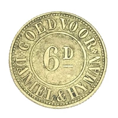 1867 Daniel and Hyman Goedvoor 6d token Bloemfontein Oranje Vrystaat