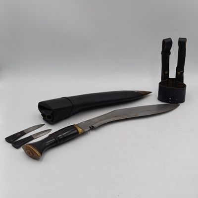 Nepalese Kukri knife in sheath with Karda and Chakmak mini knives