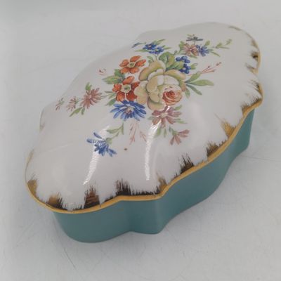 Limoges Floral trinket box - 1960's  clear factory backstamp - smalll imperfection on lid
