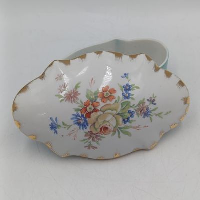 Limoges Floral trinket box - 1960's  clear factory backstamp - smalll imperfection on lid