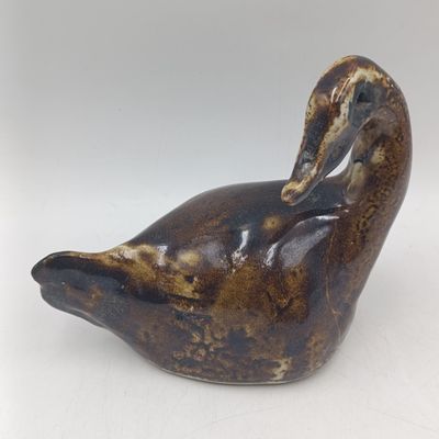 Pair of ceramic ducks with mottled tortoiseshell glaze - 1960's
