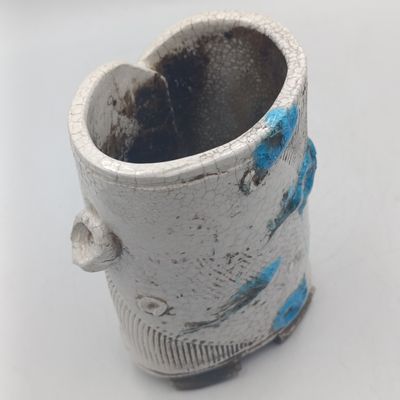 Troika-style art pottery pair - Nina Vierzon Crackle glaze brutalist type