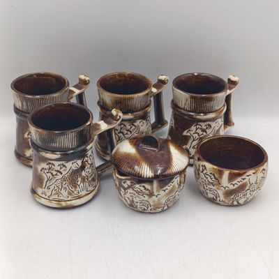 Crecsentware set with 2 mugs, sugar and milk jug - Kruger Park themed