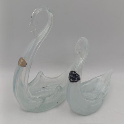 Pair of vintage British-made slat glass swans