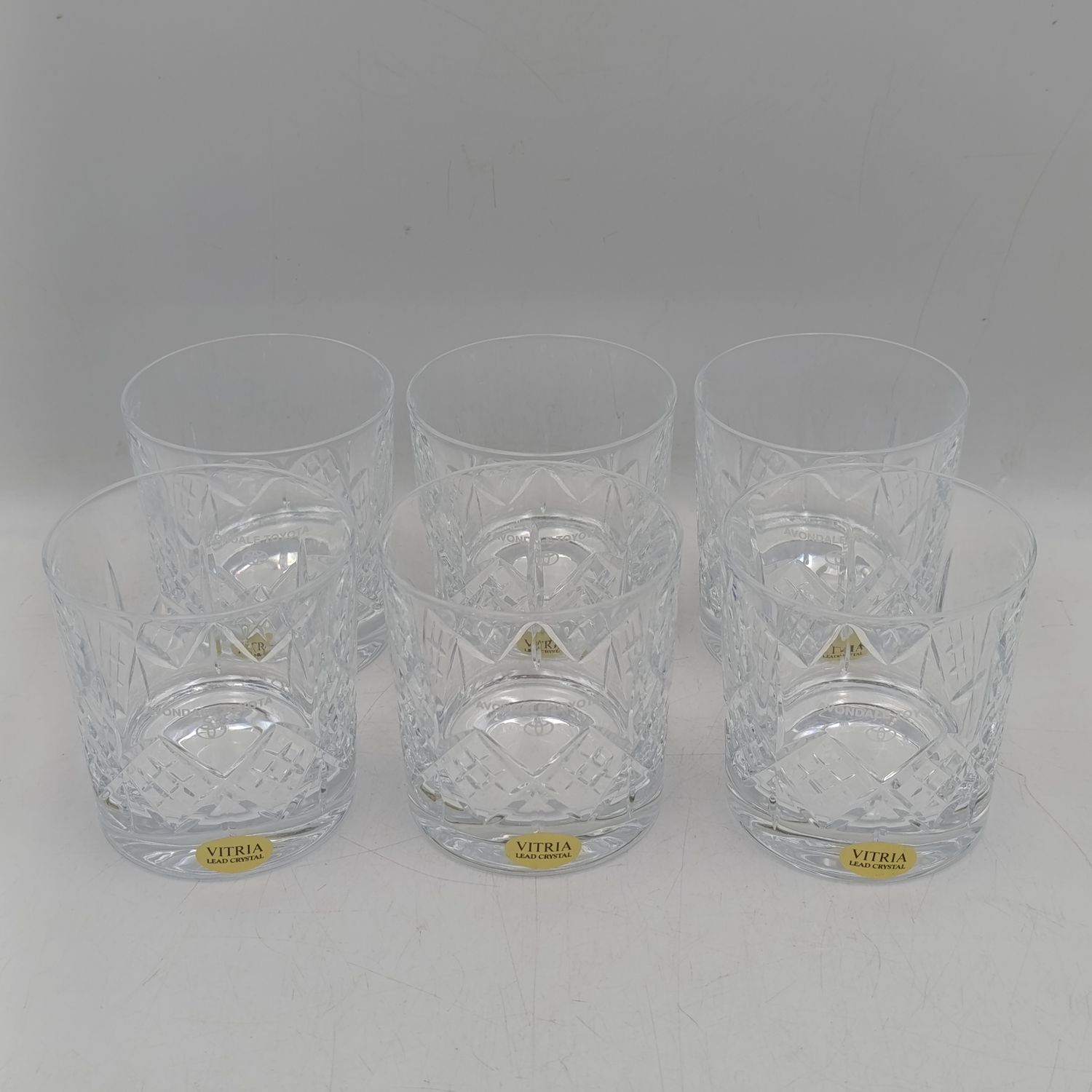 Lot of 6 Avondale Toyota lead crystal whiskey glasses