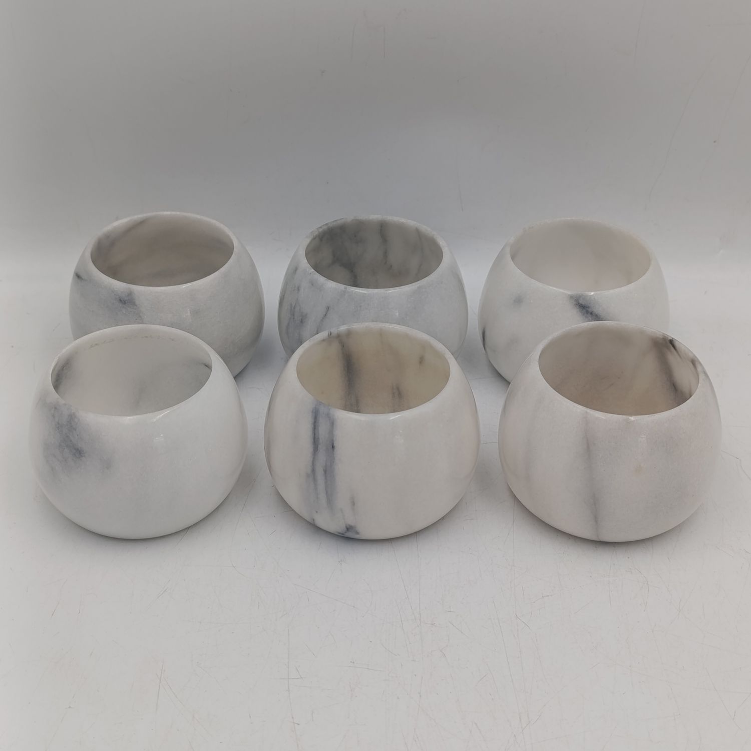 Set of 6 white marble bowls