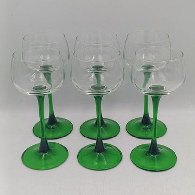 Vintage set of 6 Domino Green Luminarc wine glasses
