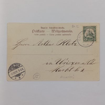 1901 Postcard Omaruru, GSWA to Wriezen, Germany with 5 Pfennig Keiser Yacht Stamps