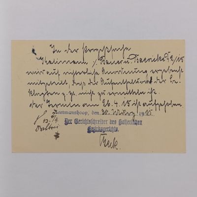 SWA Campaign during WW1 postcard - Official Imperial matter with printed circular cachet dated 31-3-1915 Adressed to Dr Fritzche in Windhuk (He was the mayor of (Now) Windhoek) It discusses the cancel