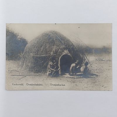 Vintage German Postcard Swakopmund, SWA to Beuthen Germany - 2 SA Overstamped SWA Stamps cancelled 1928 - Picture of Ovatjimba - Huts in the Kaokoveld